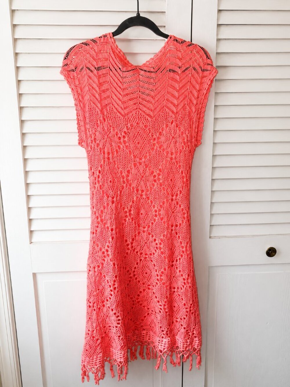 Lilly Pulitzer Adabelle Crochet Fringe Cover Up Dress Large Coral Pink Resort - Picture 5 of 7